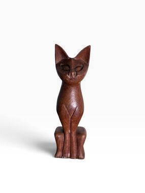Vintage Mid Century Modern hand carved Siamese wooden cat